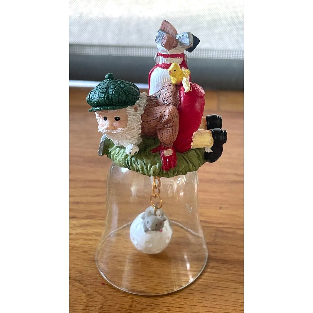 Vintage Giftcraft Golf Gnome Glass Bell Mouse Golf Ball Clapper Collectible
